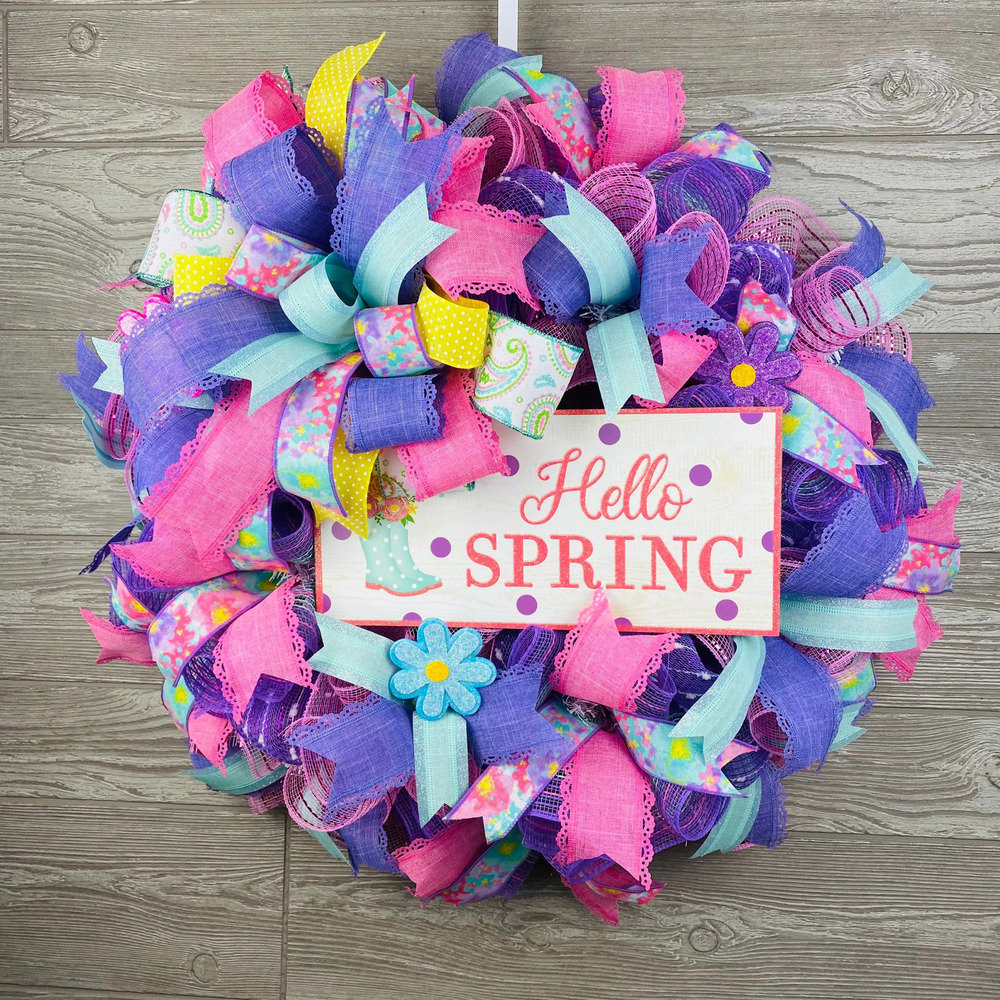 Spring wreath front door, Spring door decor, flower wreath, spring farmhouse, sp